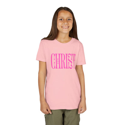 Youth Tee - 'CHRIST' Pink Gospel Logo Christian T-Shirt