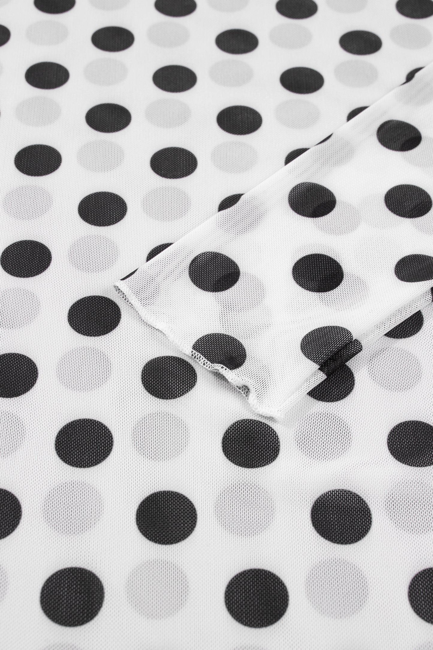 White Polka Dot Mesh Long Sleeve Stand Neck Sheath Top
