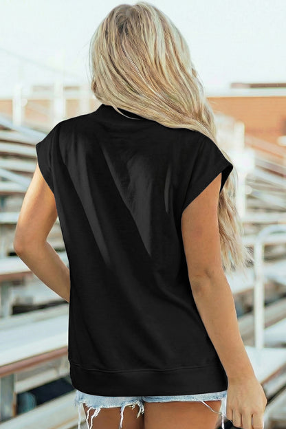 Racing Red Solid Color High Neck Cap Sleeve Loose Top