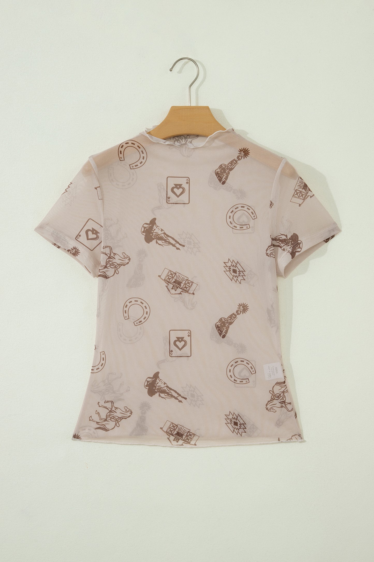Camel Leopard Printed Mesh Short Sleeve Top