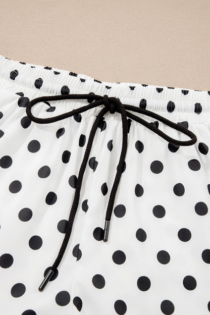 White Polka Dot Contrast Ruffle Trim Shorts