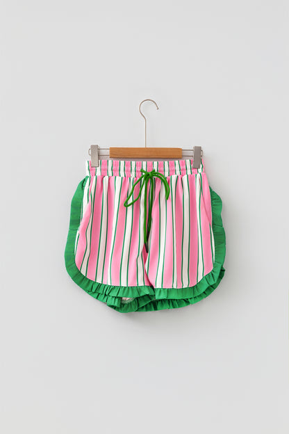 White Polka Dot Contrast Ruffle Trim Shorts