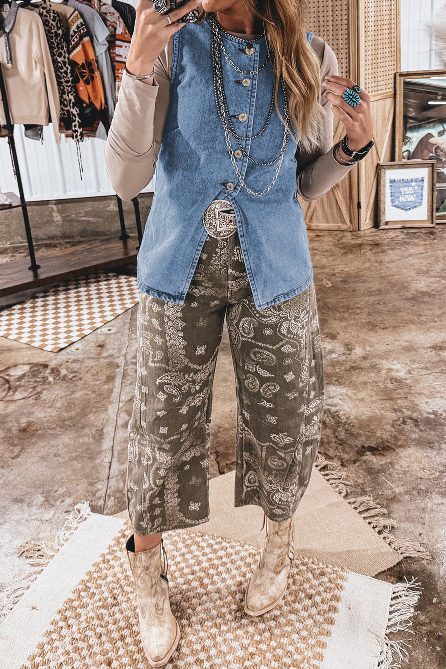 Ashleigh Blue Buttoned Front Slit Denim Vest