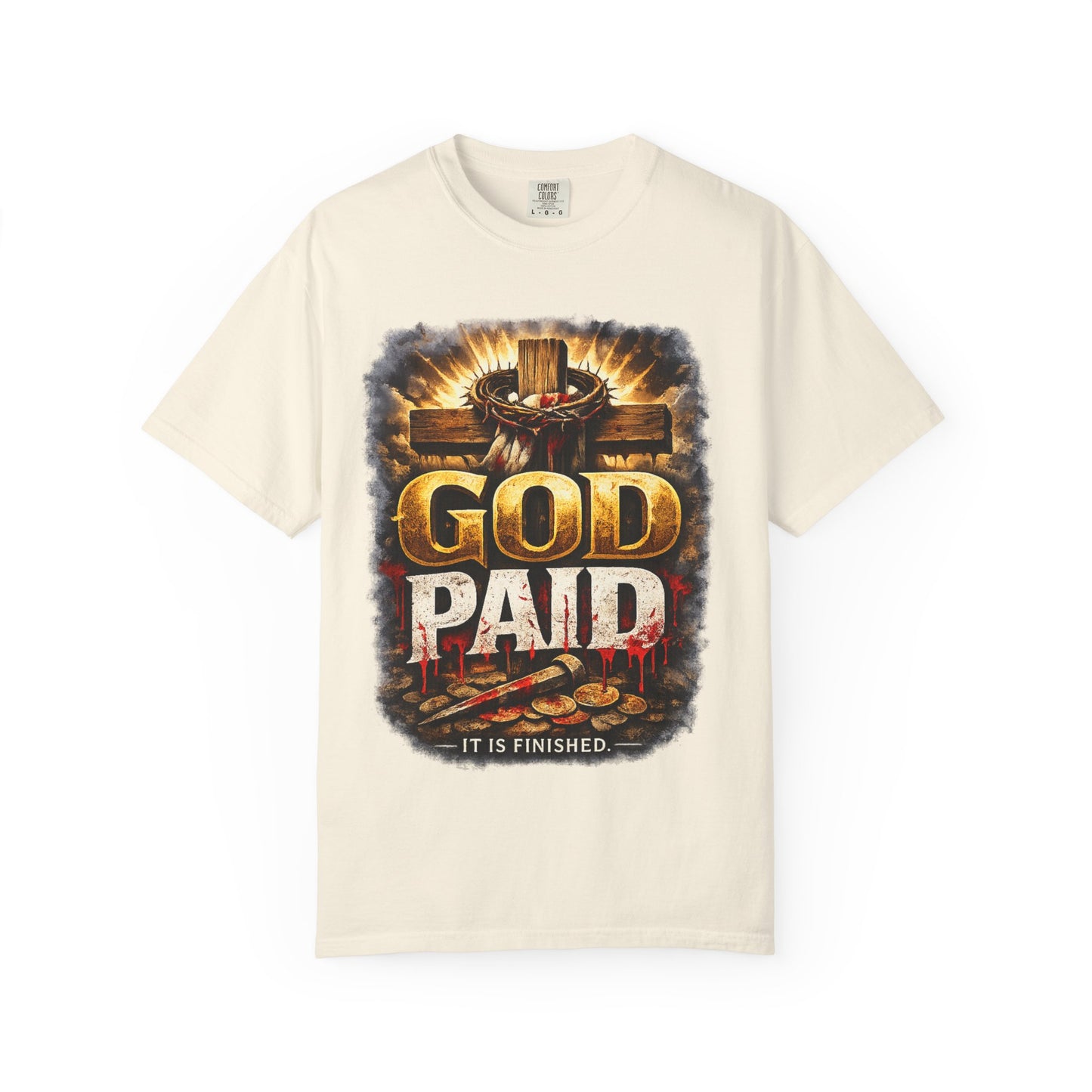 Christian T-Shirt "God Paid — It Is Finished" | Cross & Resurrection Faith Tee