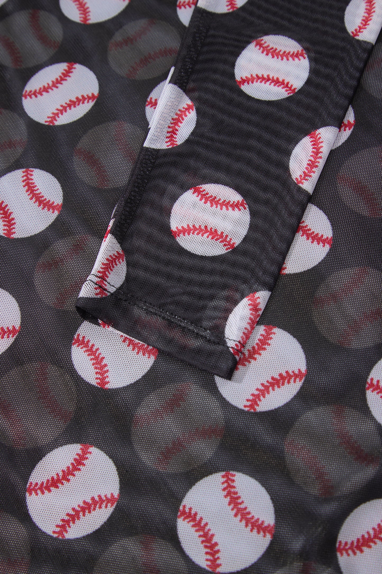 Black Baseball Game Day Sheer Mesh Long Sleeve Top
