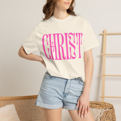 Christ Pink Logo T‑Shirt — Retro Typography Christian Tee
