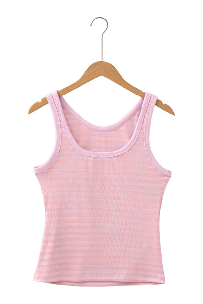 Pink Stripe Ribbed Knit Slim Tank Top