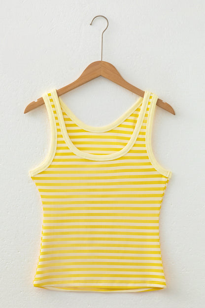 Pink Stripe Ribbed Knit Slim Tank Top