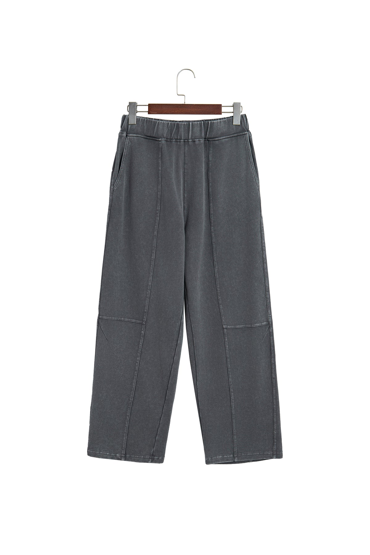 Coffee Mineral Wash Seam Detail Elastic Waist Barrel Pants