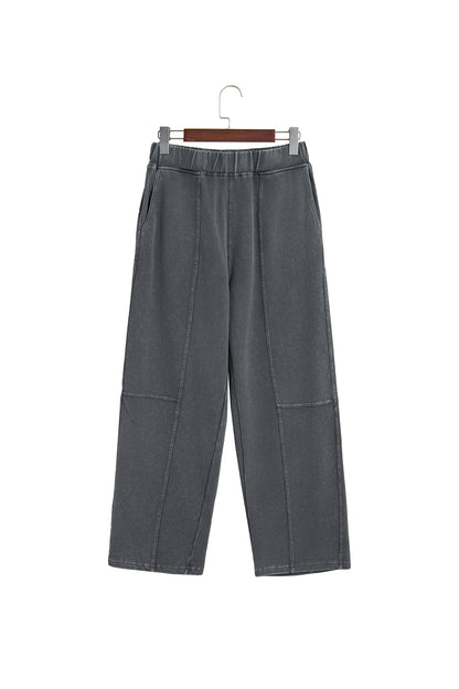 Coffee Mineral Wash Seam Detail Elastic Waist Barrel Pants