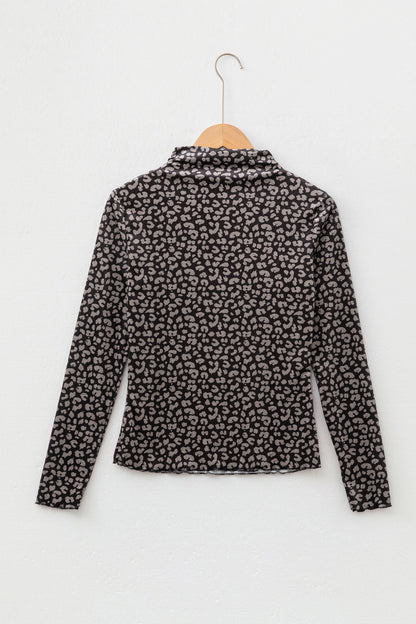 Brown Leopard Print Long Sleeve Sheath Pullover Western Style Top