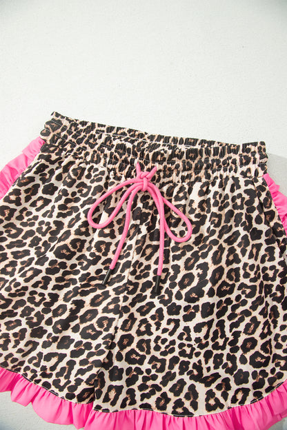 White Polka Dot Contrast Ruffle Trim Shorts