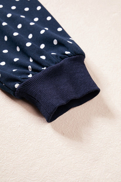 Brown Polka Dot Drawstring Wide Leg Long Sleeve Top Pant Set