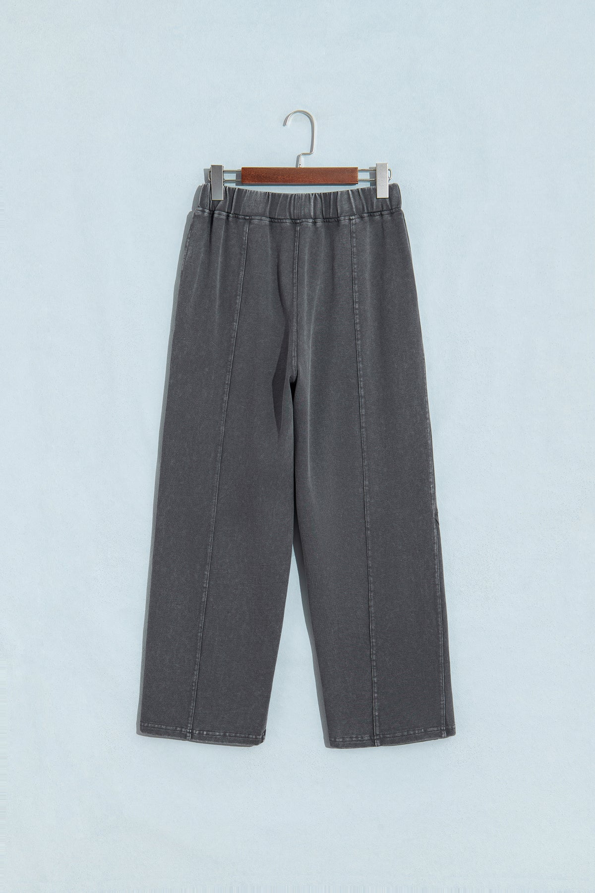 Coffee Mineral Wash Seam Detail Elastic Waist Barrel Pants
