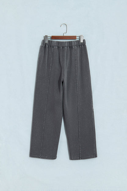 Coffee Mineral Wash Seam Detail Elastic Waist Barrel Pants