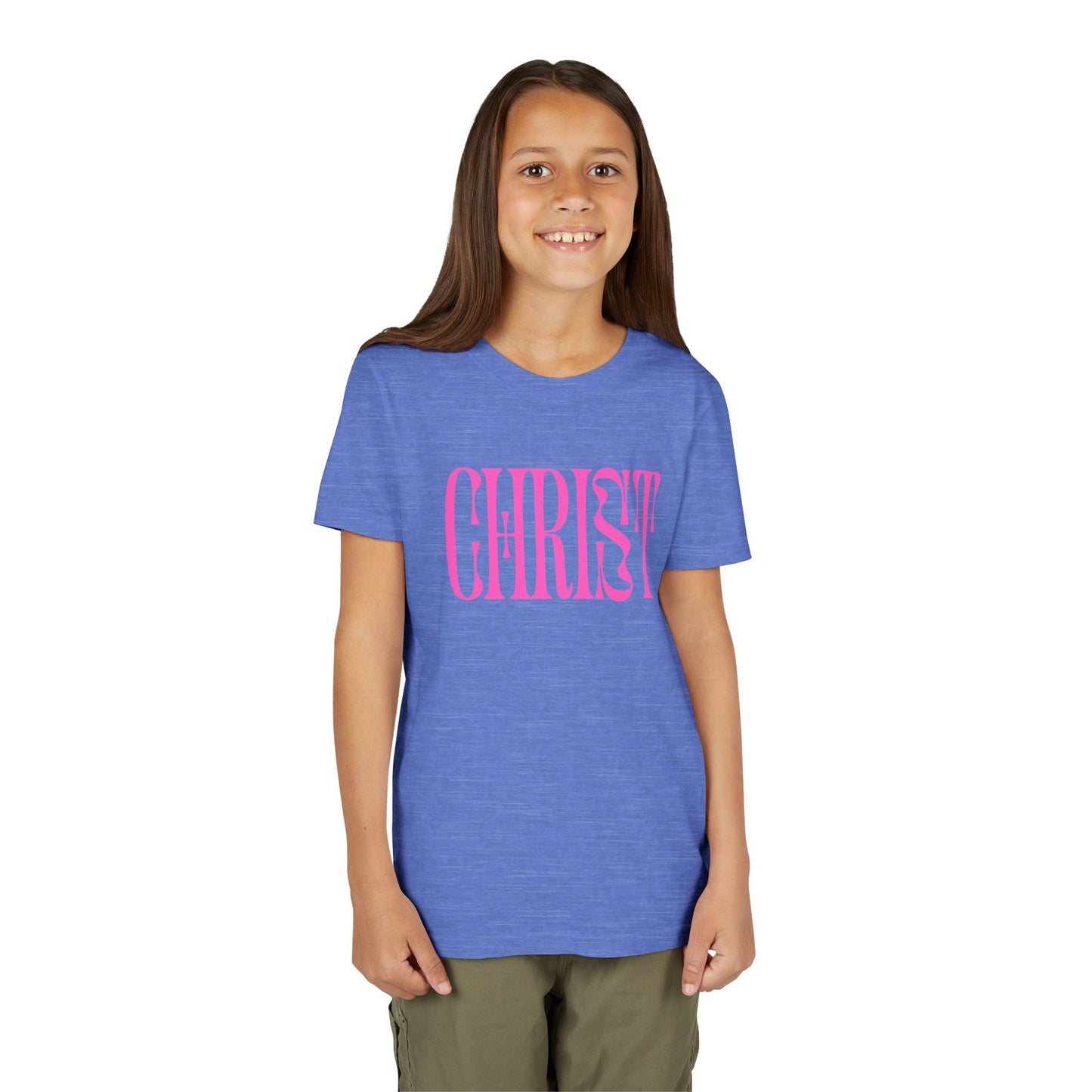 Youth Tee - 'CHRIST' Pink Gospel Logo Christian T-Shirt