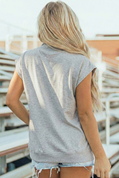 Racing Red Solid Color High Neck Cap Sleeve Loose Top