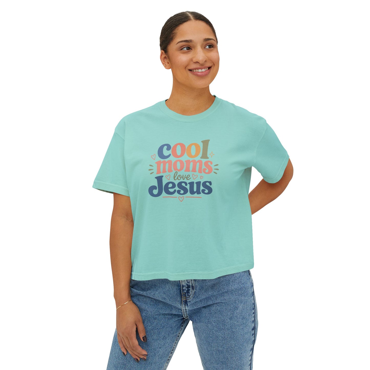 Cool Moms Love Jesus Boxy Tee — Christian Mom Graphic Shirt