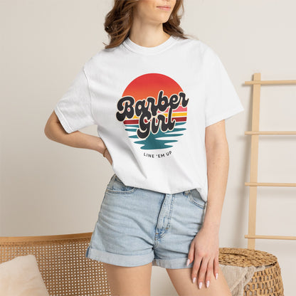 Barber Girl Retro Sun T-Shirt — Vintage Barbershop Tee