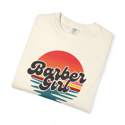 Barber Girl Retro Sun T-Shirt — Vintage Barbershop Tee