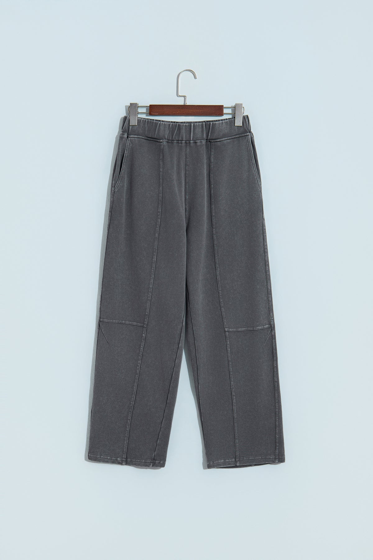 Coffee Mineral Wash Seam Detail Elastic Waist Barrel Pants