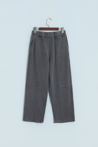 Coffee Mineral Wash Seam Detail Elastic Waist Barrel Pants