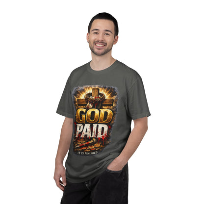 Christian T-Shirt "God Paid — It Is Finished" | Cross & Resurrection Faith Tee