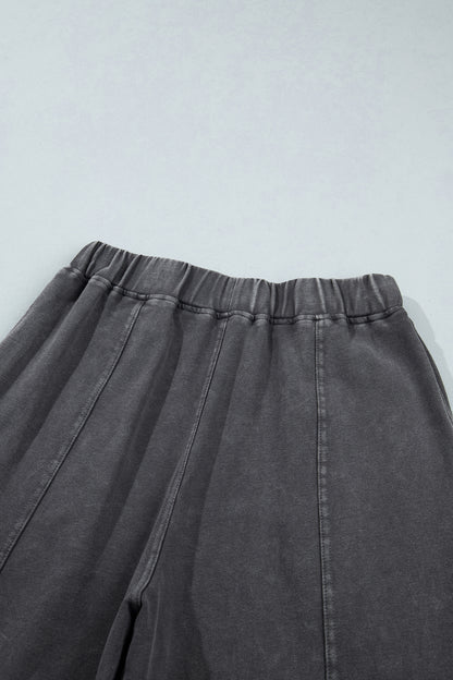 Coffee Mineral Wash Seam Detail Elastic Waist Barrel Pants