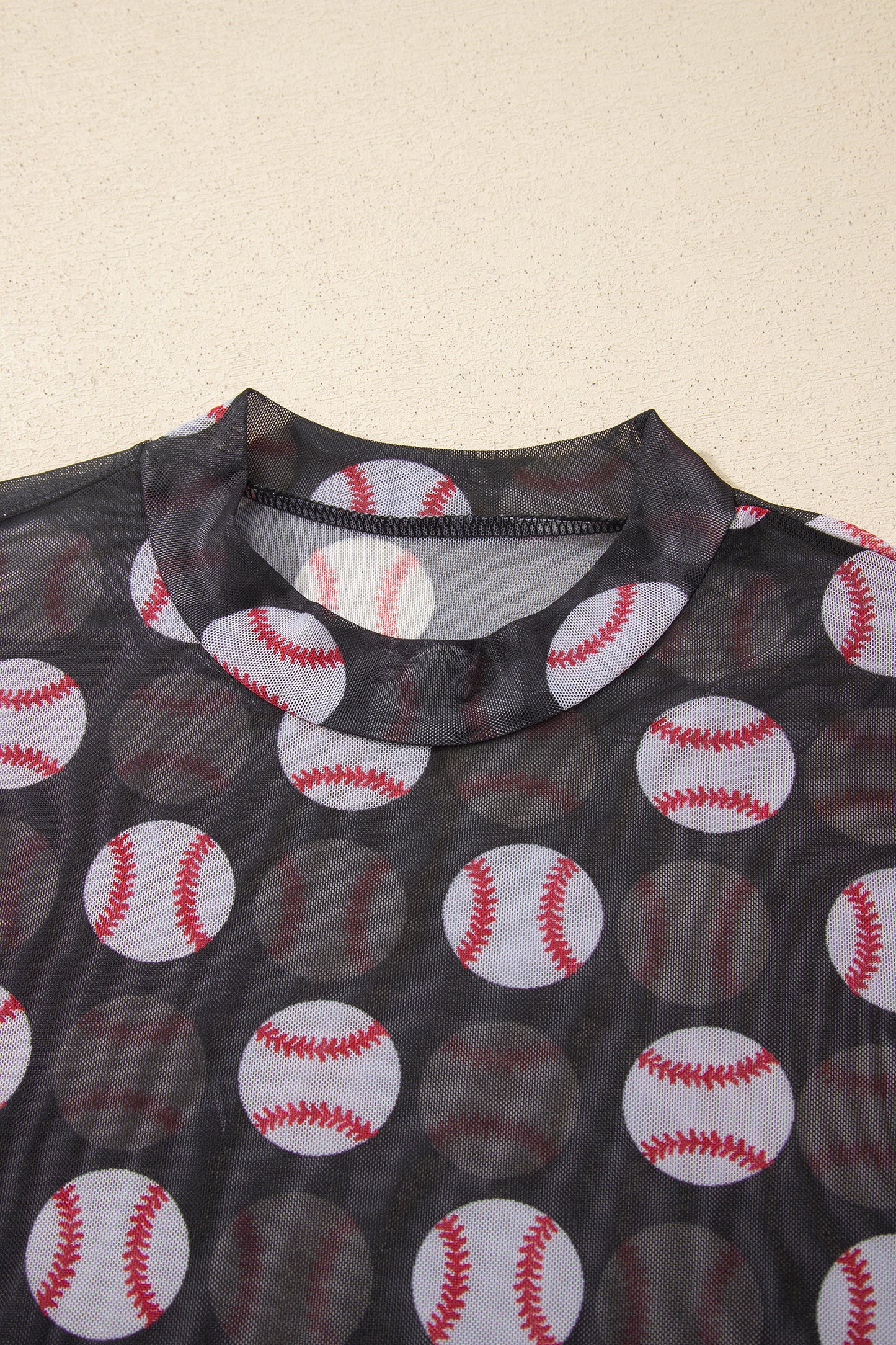 Black Baseball Game Day Sheer Mesh Long Sleeve Top