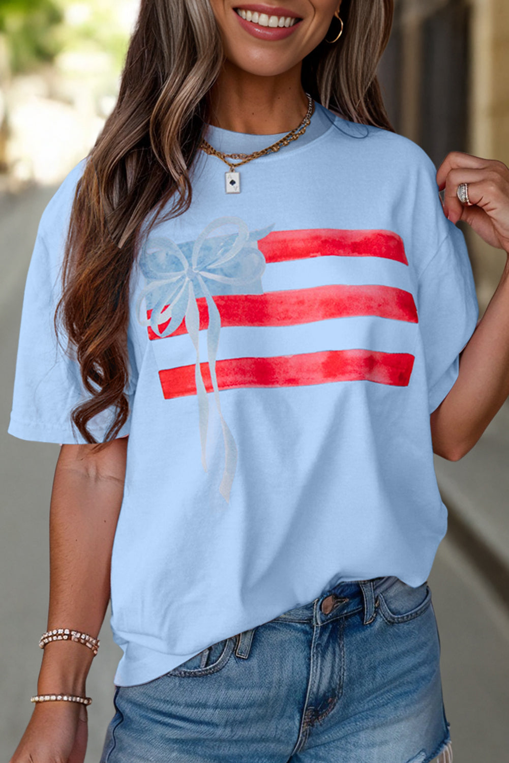 White Flag Bow Graphic Crewneck Tee