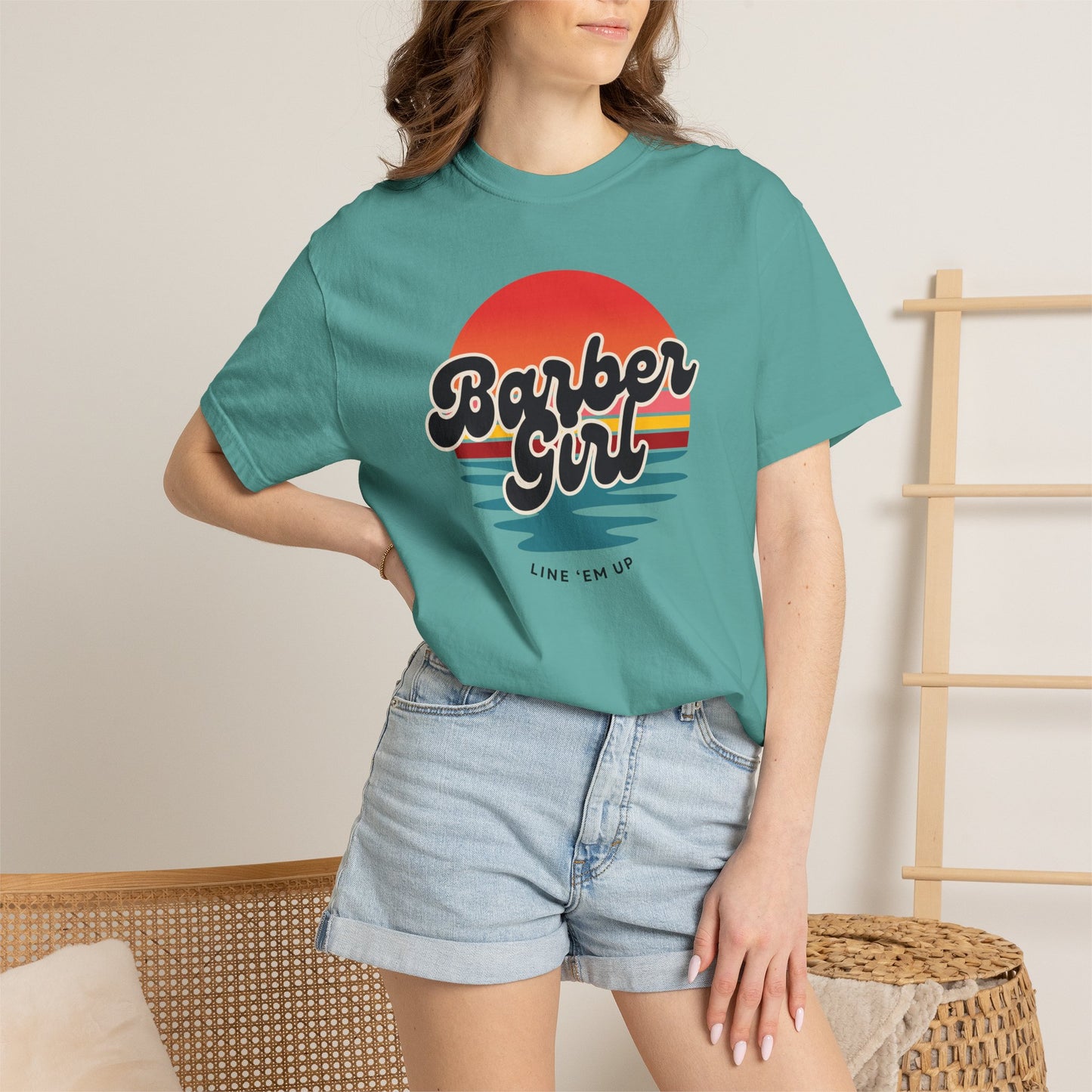 Barber Girl Retro Sun T-Shirt — Vintage Barbershop Tee