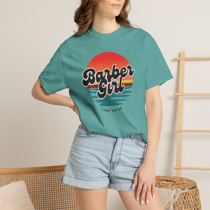 Barber Girl Retro Sun T-Shirt — Vintage Barbershop Tee