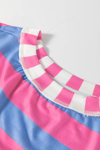 Pink Stripe Exposed Seam Contrast Patchwork Oversized Top