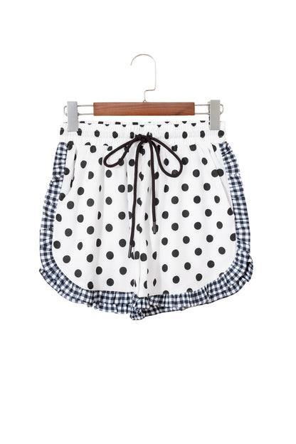 White Polka Dot Contrast Ruffle Trim Shorts