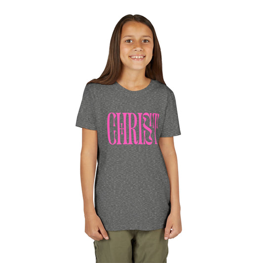 Youth Tee - 'CHRIST' Pink Gospel Logo Christian T-Shirt
