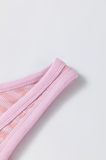 Pink Stripe Ribbed Knit Slim Tank Top