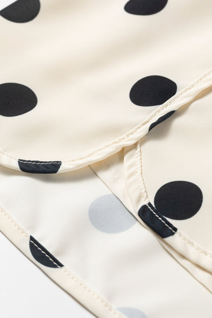 Apricot Polka Dot Print Shirred High Waist Casual Shorts