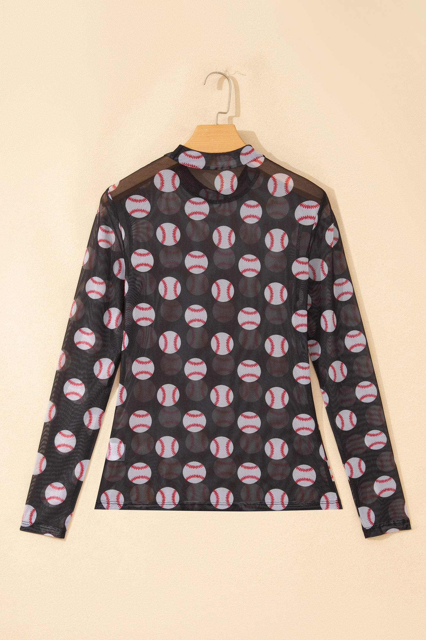 Black Baseball Game Day Sheer Mesh Long Sleeve Top