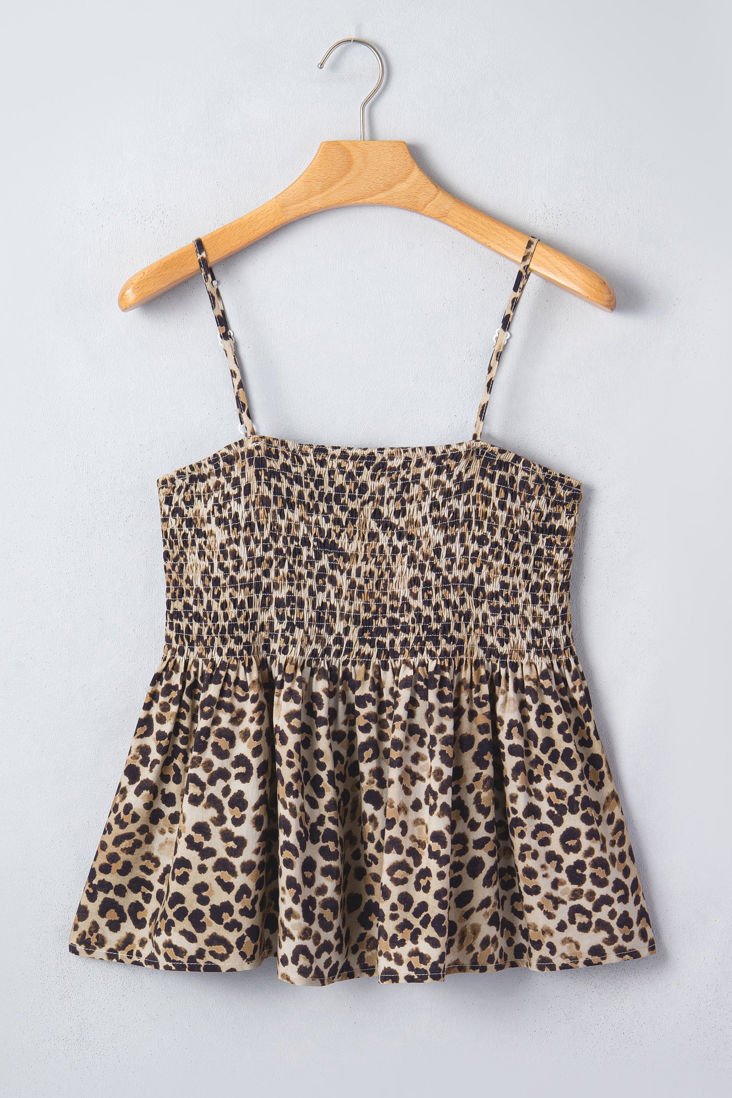 Multicolour Leopard Spaghetti Straps Shirred Ruffle Tank Top