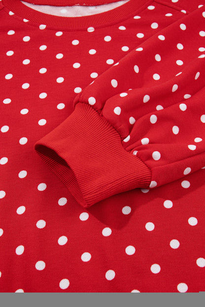 Brown Polka Dot Drawstring Wide Leg Long Sleeve Top Pant Set