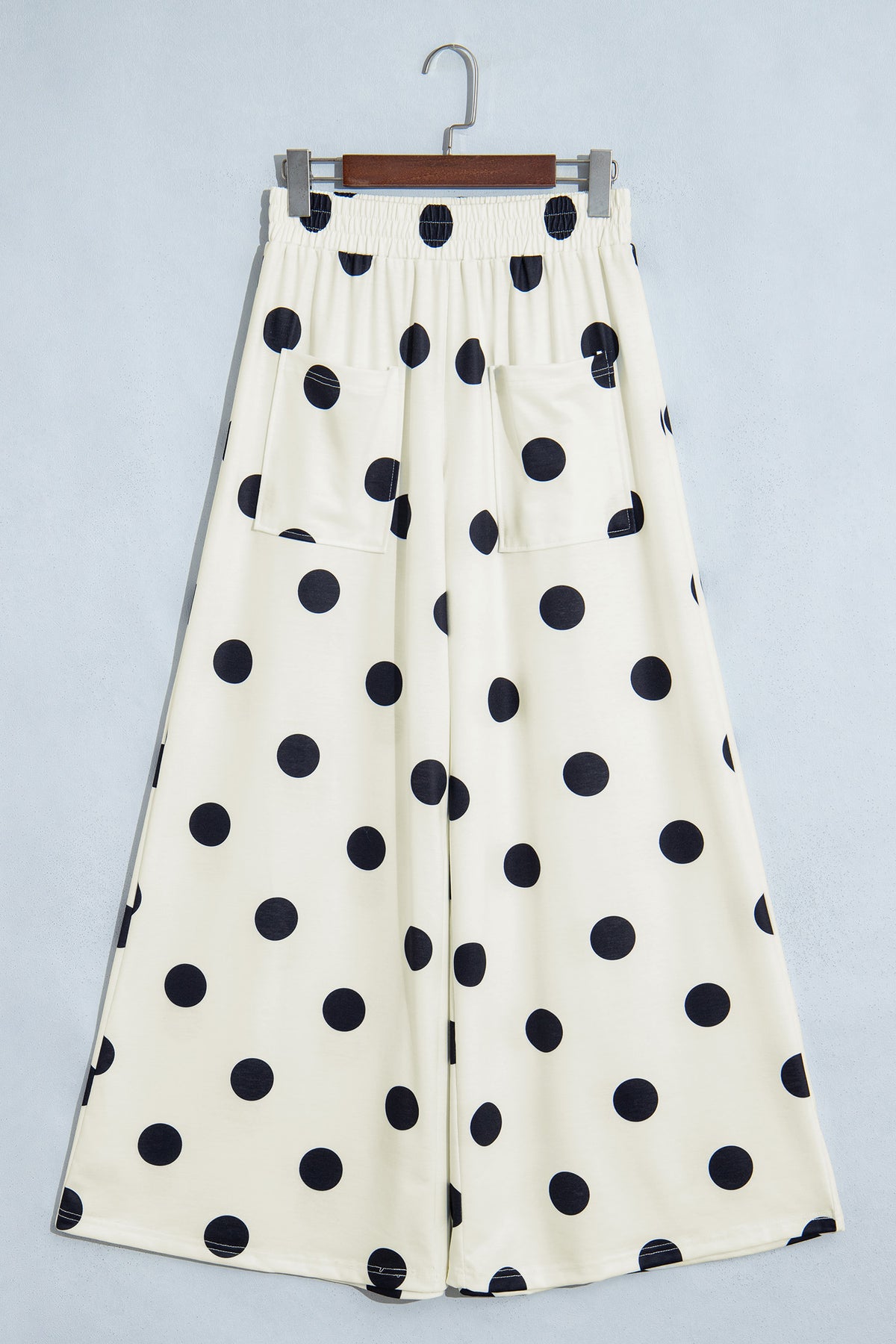 Khaki Polka Dot Wide Leg Elastic Waist Casual Pants