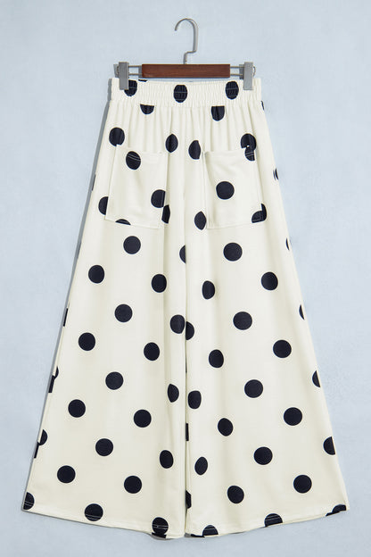 Khaki Polka Dot Wide Leg Elastic Waist Casual Pants