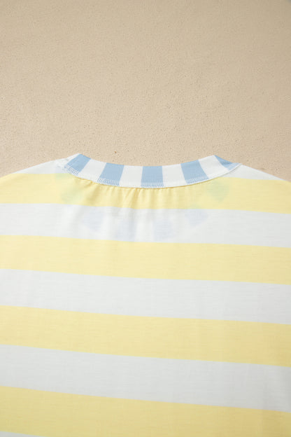 Pink Stripe Exposed Seam Contrast Patchwork Oversized Top