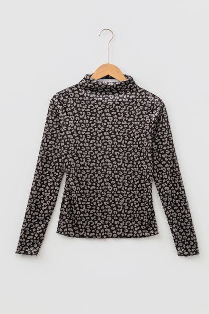 Brown Leopard Print Long Sleeve Sheath Pullover Western Style Top