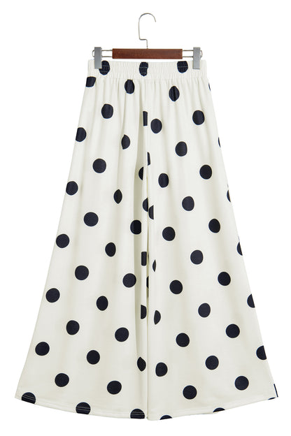 Khaki Polka Dot Wide Leg Elastic Waist Casual Pants