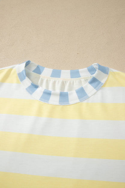 Pink Stripe Exposed Seam Contrast Patchwork Oversized Top