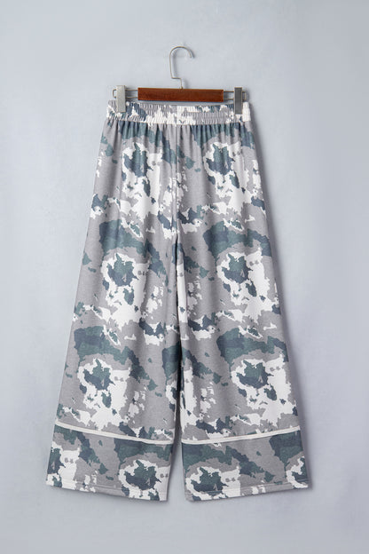 Brown Camouflage Print Contrast Lace-up Raw Edge Pocketed Loose Pants