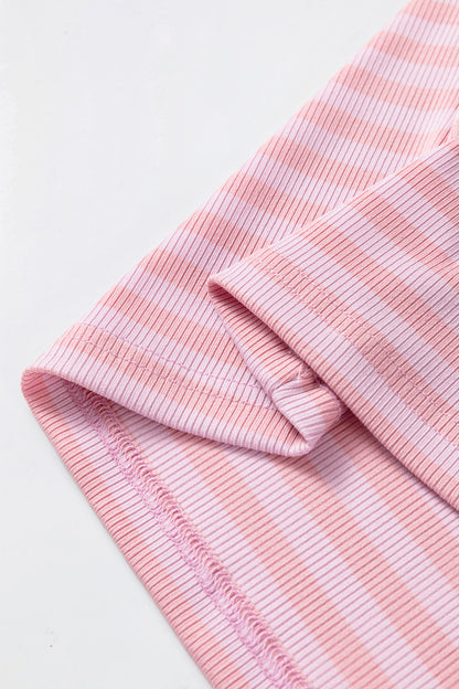 Pink Stripe Ribbed Knit Slim Tank Top