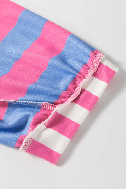 Pink Stripe Exposed Seam Contrast Patchwork Oversized Top
