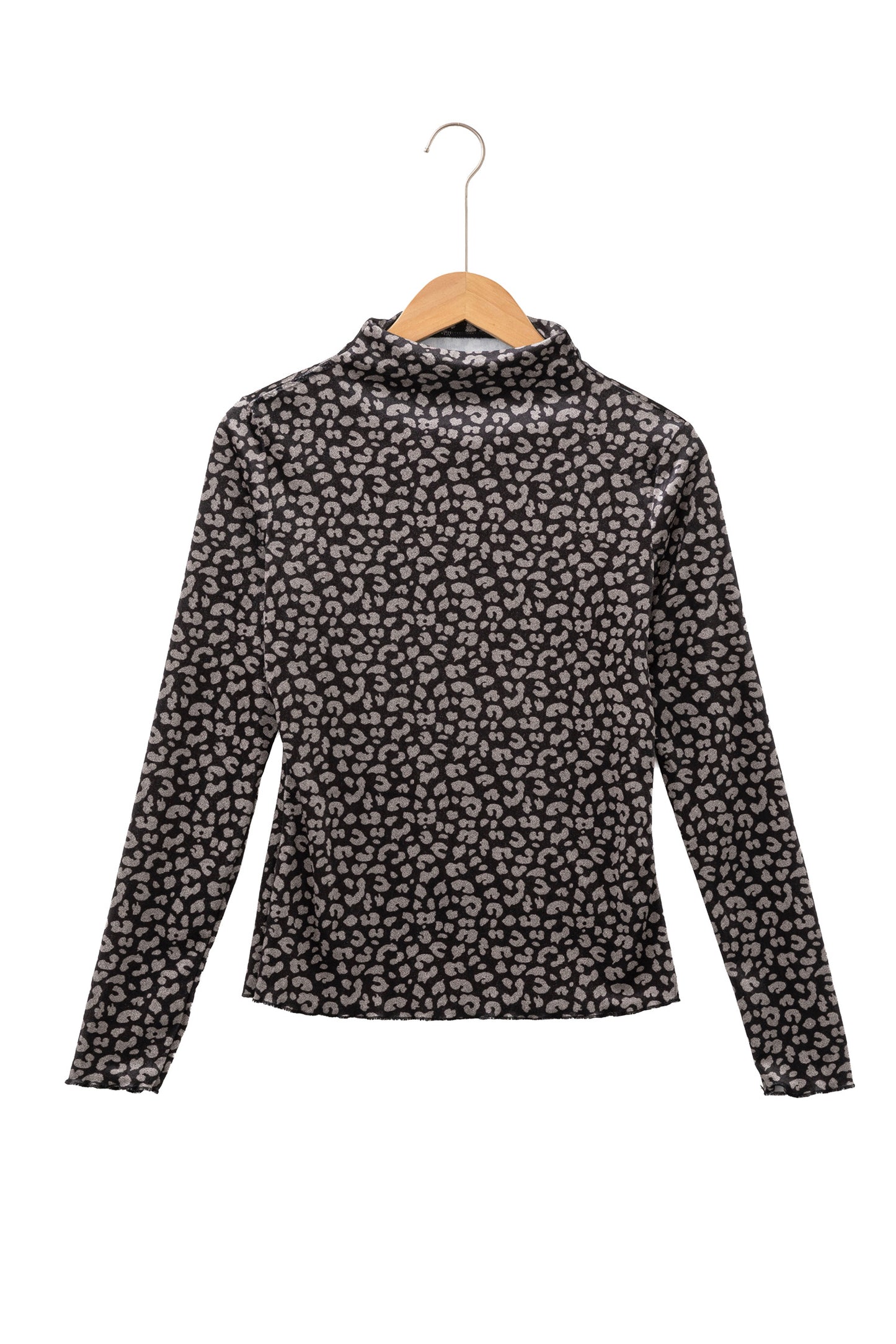 Brown Leopard Print Long Sleeve Sheath Pullover Western Style Top
